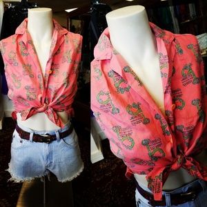 💕 Vintage 1950s Novelty Print Cotton Top